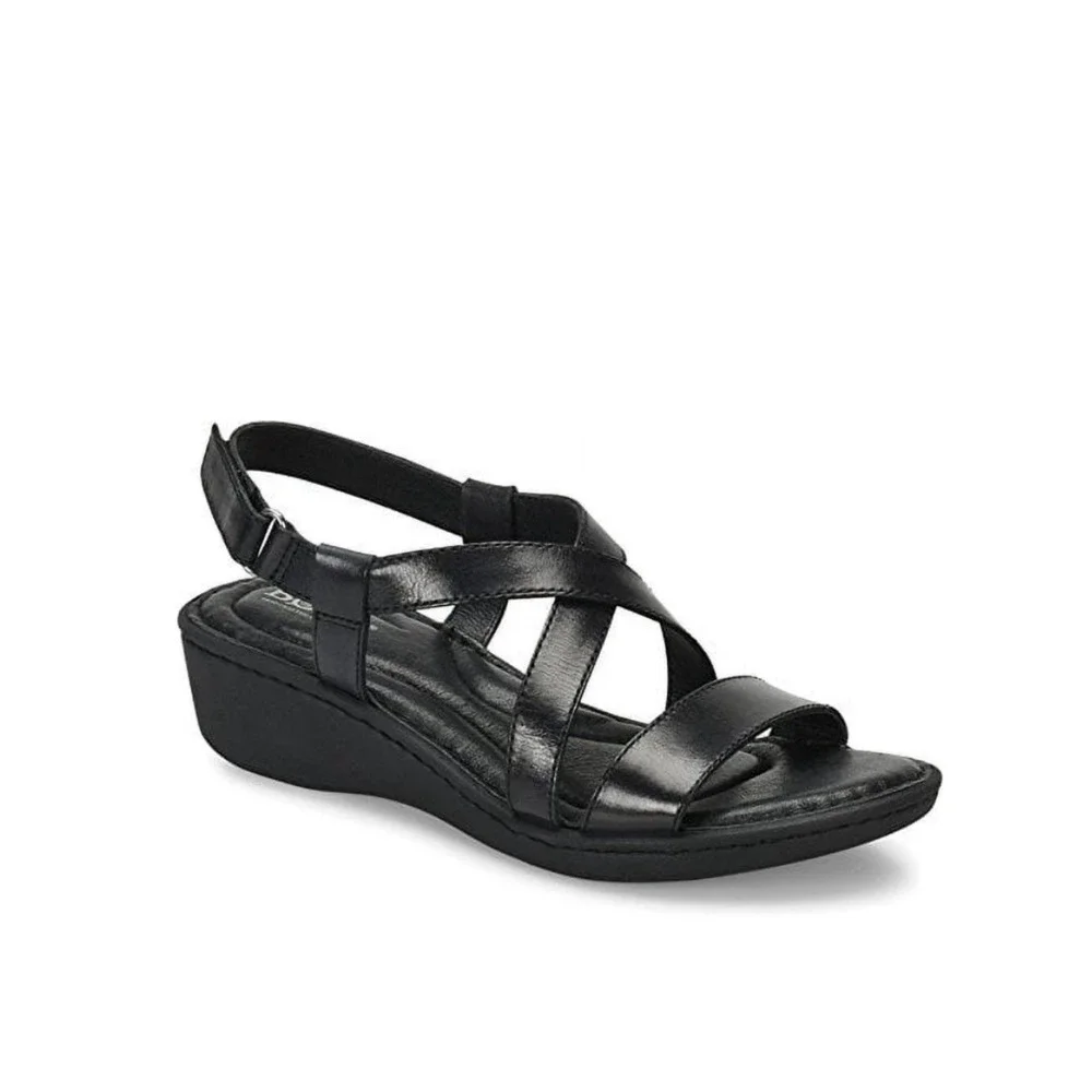 Born Strappy Low Wedge Sandals 11 Black Leather Slingback Comfort Summer Walking